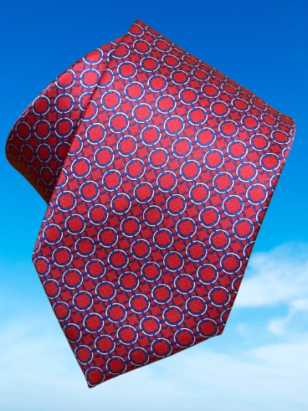 $550 New BRIONI Blue Red interlocking circle Geometric Lux Silk Tie Made Italy